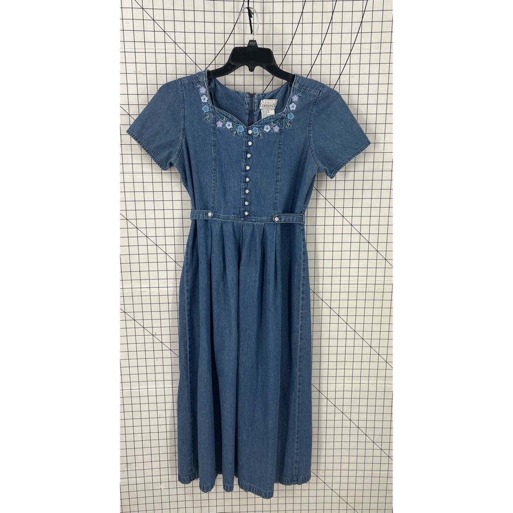Basic edition, vintage 100% cotton cottage core bohemian midi denim dress S